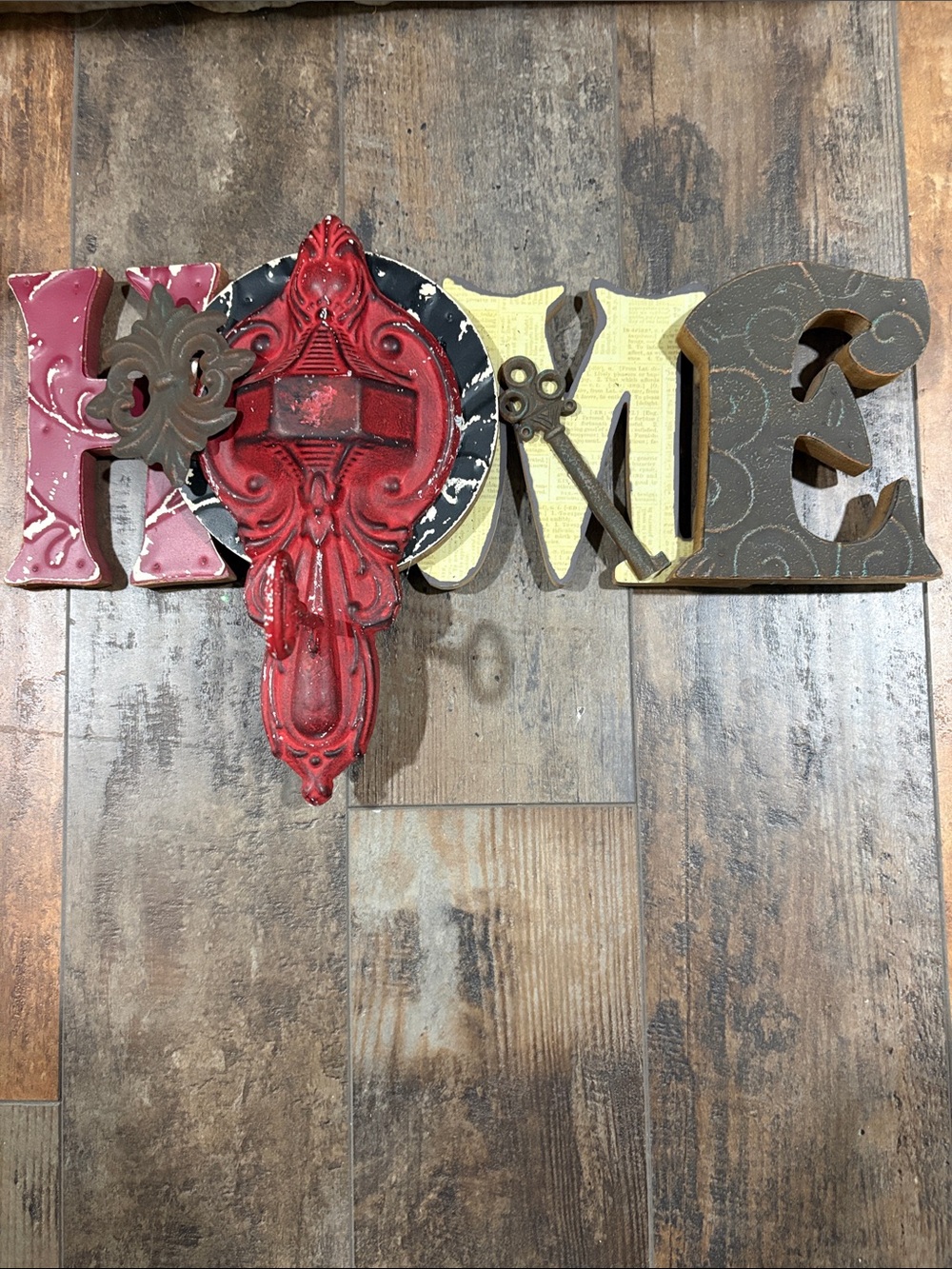 HOME Decorative Wall Sign with Red hook Accent